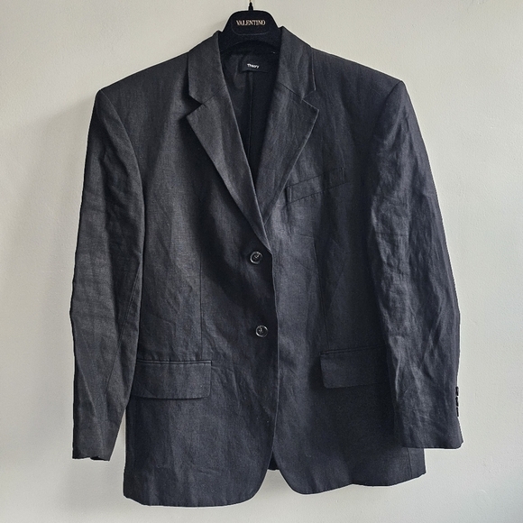 New Theory Galena Boxy Oversized Linen Black Jacket/Blazer NWT Size Petite Small - Picture 11 of 17